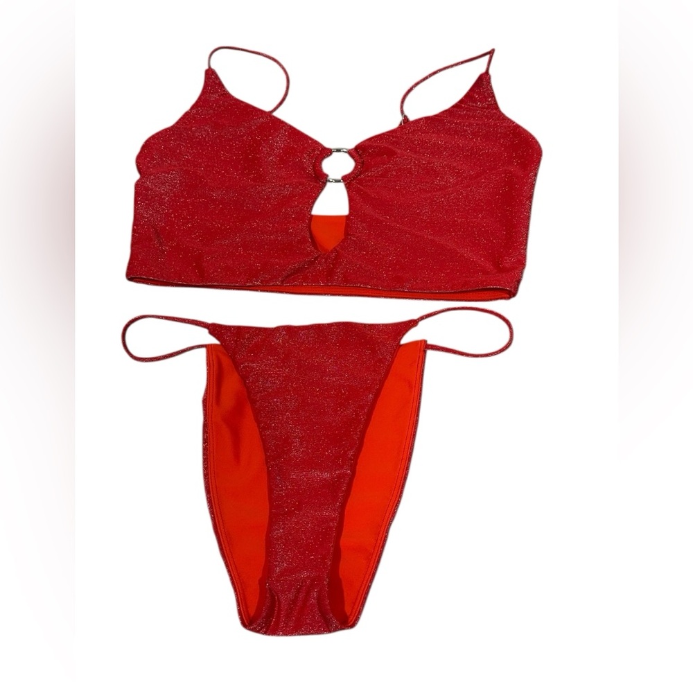 Tularosa Bikini Set Red Glitter Bikini Longline O Ring Revolve